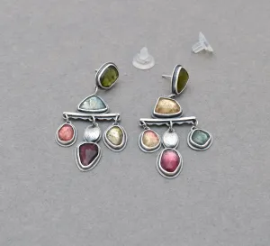 Tourmaline Chandelier Post Drop Earrings. Colorful Earrings.